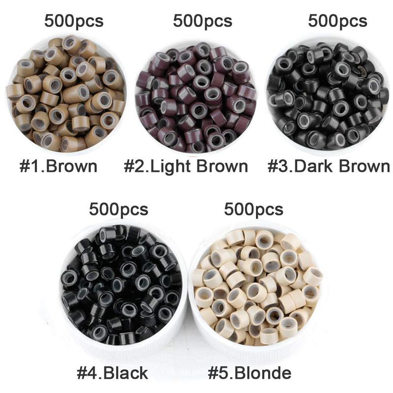 2500pcs 5mm Hair Extentions Beads, Silicone Lined Micro Rings Links, I Tip Weft Sew in and Hair Tinsel Beads for Hair Extensions,Multi-colored