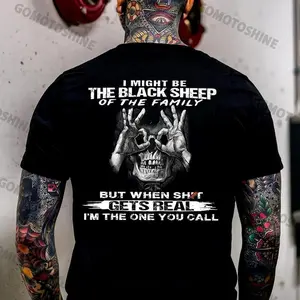 I MIGHT BE THE BLACK SHEEP OF THE FAMILY Skull With OK Print Men's T-Shirt Classic Cotton
