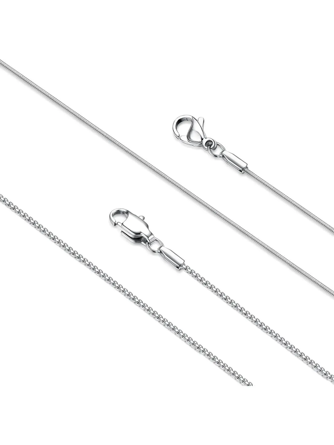 2Pcs Stainless Steel Chain for Women - 1mm Thin & Strong Silver Chain Necklace - Hypoallergenic Snake Box Necklace, 16 18 20 22 24 28 30 Inch, Minimalist Necklaces, Fashion Minimalist Necklace