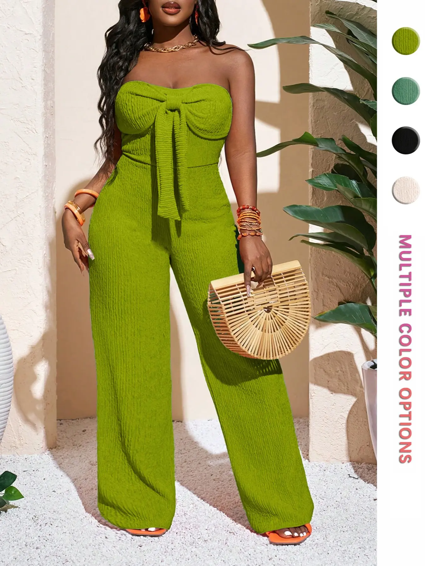 Chic Trendy High-Waisted Wide-Leg Jumpsuit, Casual, Textured, Slimming & Fit Design, Perfect for Parties, Beach and Vacation, Outfits, Multiple Colors Available, Dress Up Jumpsuit