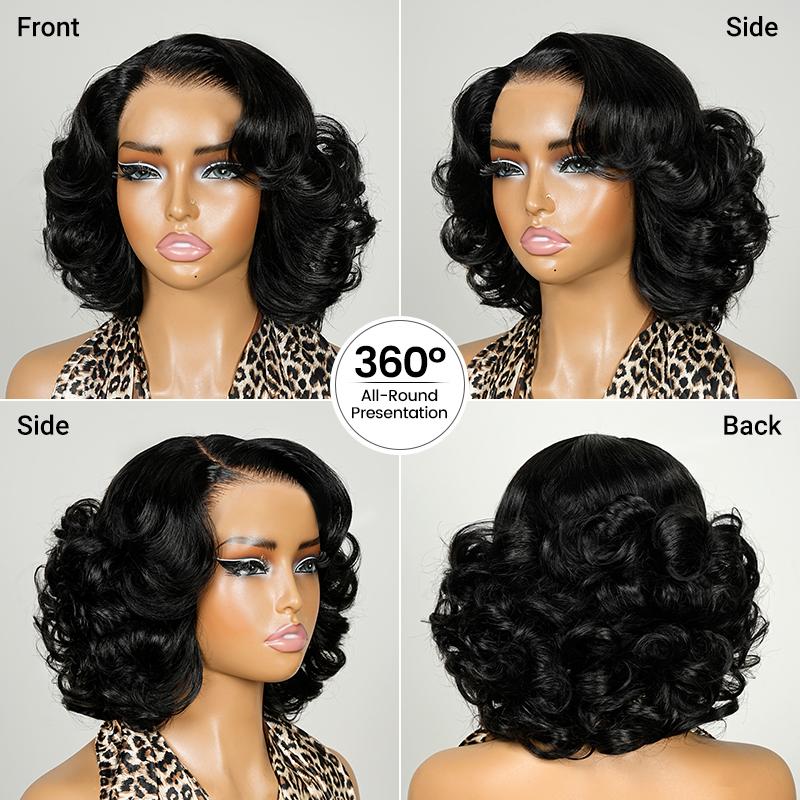 [Spring Must Have] [Side Part] Asteria Hair Glueless Pre-Styled Layered Cut Body Wave and Straight 7×5 HD Transparent Lace Human Hair Wig Pre Bleached Tiny Knots C-Part Short Bob Right Side Part Wig Valentine Musts