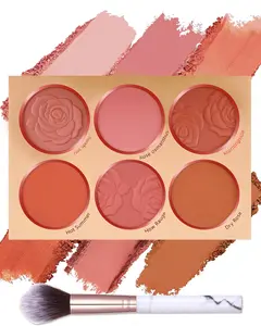 Matte Face Blush Palette with Brush-6 Color High Pigment Mineral Blendable Blusher Contour Powder for Cheeks,Longlasting Facial Beauty Cosmetic,Valentine's Women's Day Makeup Gift