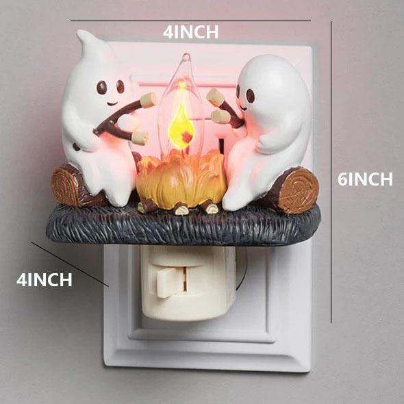 Breamies Ghost Campfire Flickering Halloween Night Light, 3D LED Small Electric Faux Campfire Night Light, Halloween Nightlight Indoor Decorations,Funny indoor/Interior Decoration,Candle gift,Atmosphere Ornaments