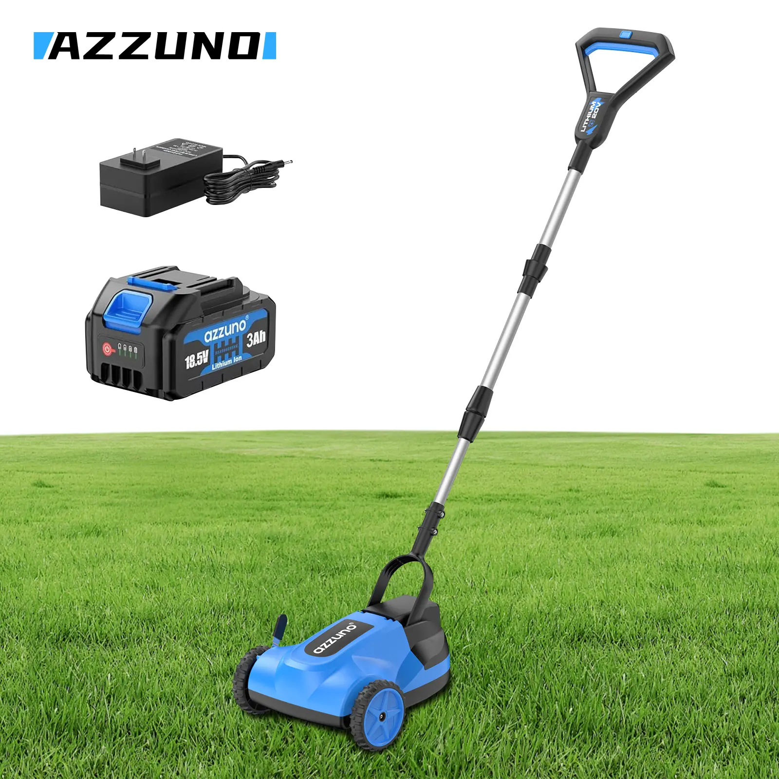 AZZUNO 21volt Lithium Ion Electric Lawn Mower - 98% Grass Collection Efficiency, 4ah Battery & Charger Included, Upright Folding Storage, Medium-Sized Lawns Compatible