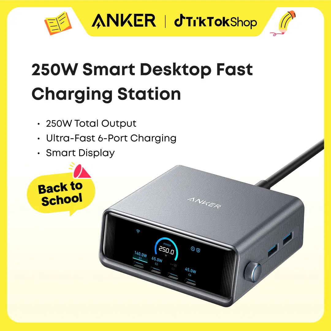 [Limited Offer] Anker Prime Charger, 250W GaN Prime USB-C Charging Station, Ultra-Fast 6 Ports, 2.26" LCD Display and Smart Control Dial (Silver) sohochic,back to school,back to school haul