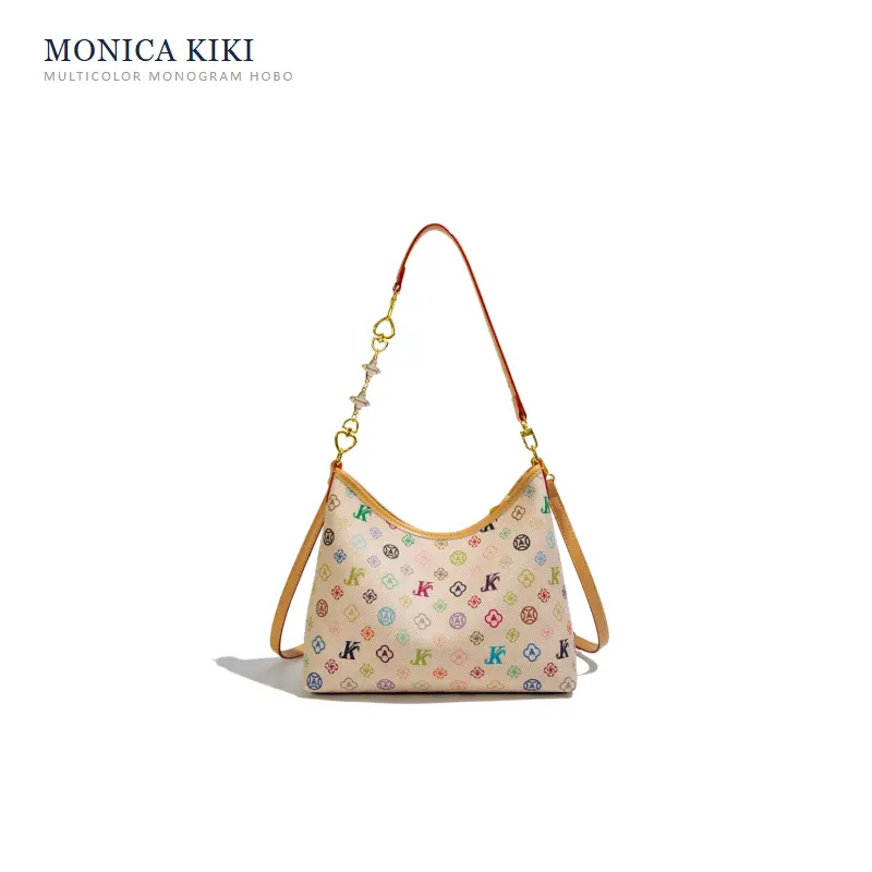 Women's Monica KiKi Vintage Monogram Casual Fashion Crossbody Handbag - 3-Color All-Over Print, High-Capacity, Underarm Carry, PVC Leather, Zip Closure, Double Handle, Purses for Women, Cold Wash Only
