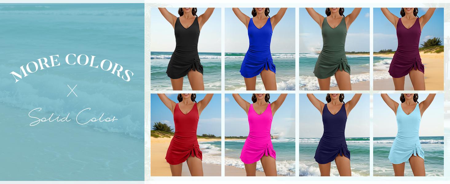 Aidonger One Piece Swim Dress Swimsuits for Women Tummy Control Swimdress Skirt Bathing Suit