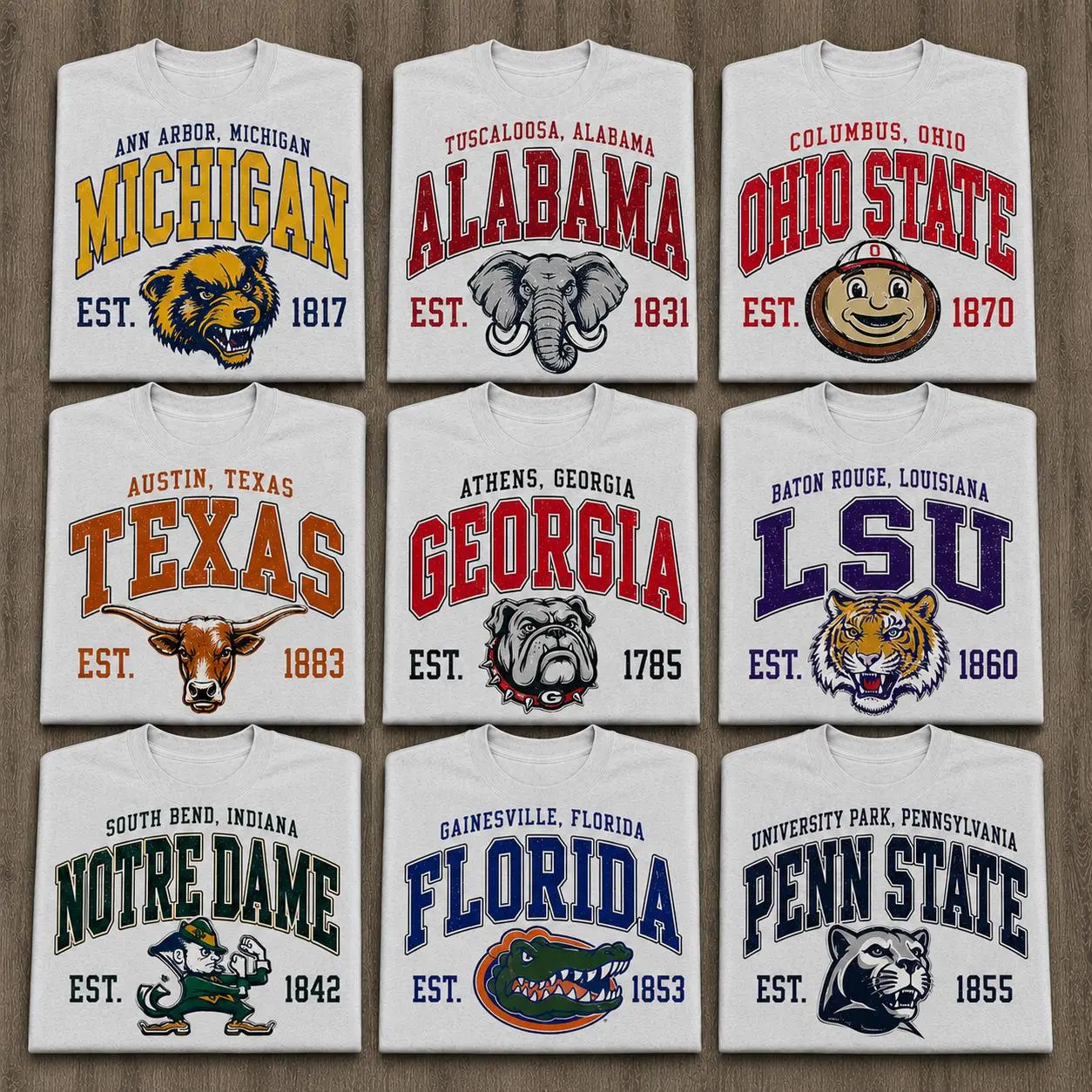 Vintage All Team College Mascot Graphic T Shirt, Retro University Inspired Sports Tee, Classic Game Day Shirt, Unisex Casual Cotton Top, Athletic Fan Apparel, Established Heritage Design, Gift for Football Lovers, Short Sleeve Tee