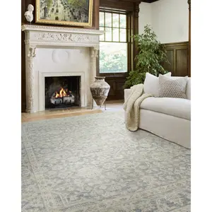 Nabela Noor Home x Livabliss Maan V Machine Woven Rug, Blue Low Pile Rug Pattern Rug