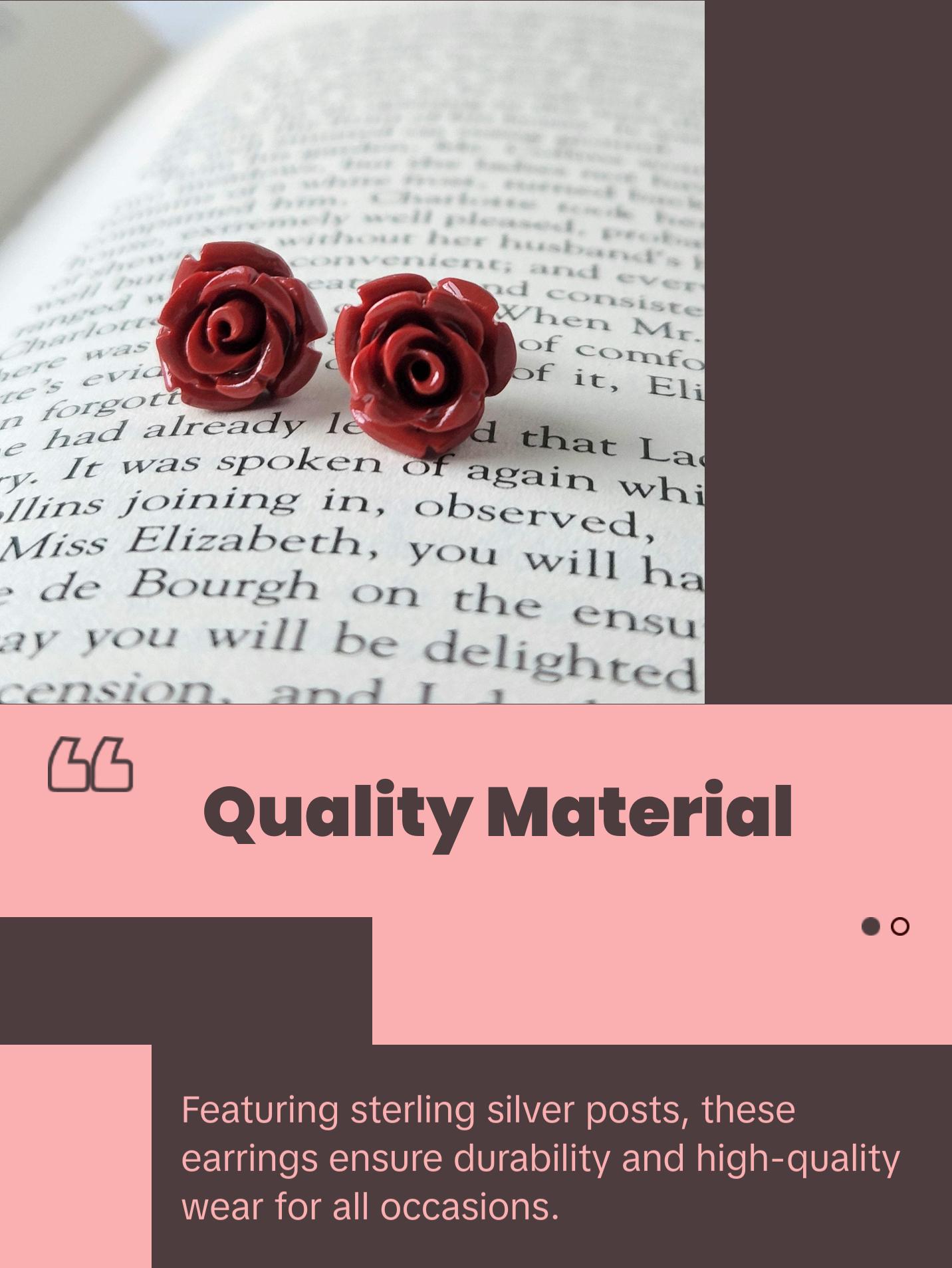 Red Rose Earrings Sterling Silver Cottagecore Studs Red Resin Flower Jewelry