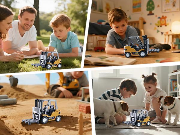 Mini Remote Control Forklift Toy - Rechargeable Battery Included, 2 in 1 Transformable Lift Fork & Hook with Lights & Sounds, Construction Vehicle Toys, Release pressure