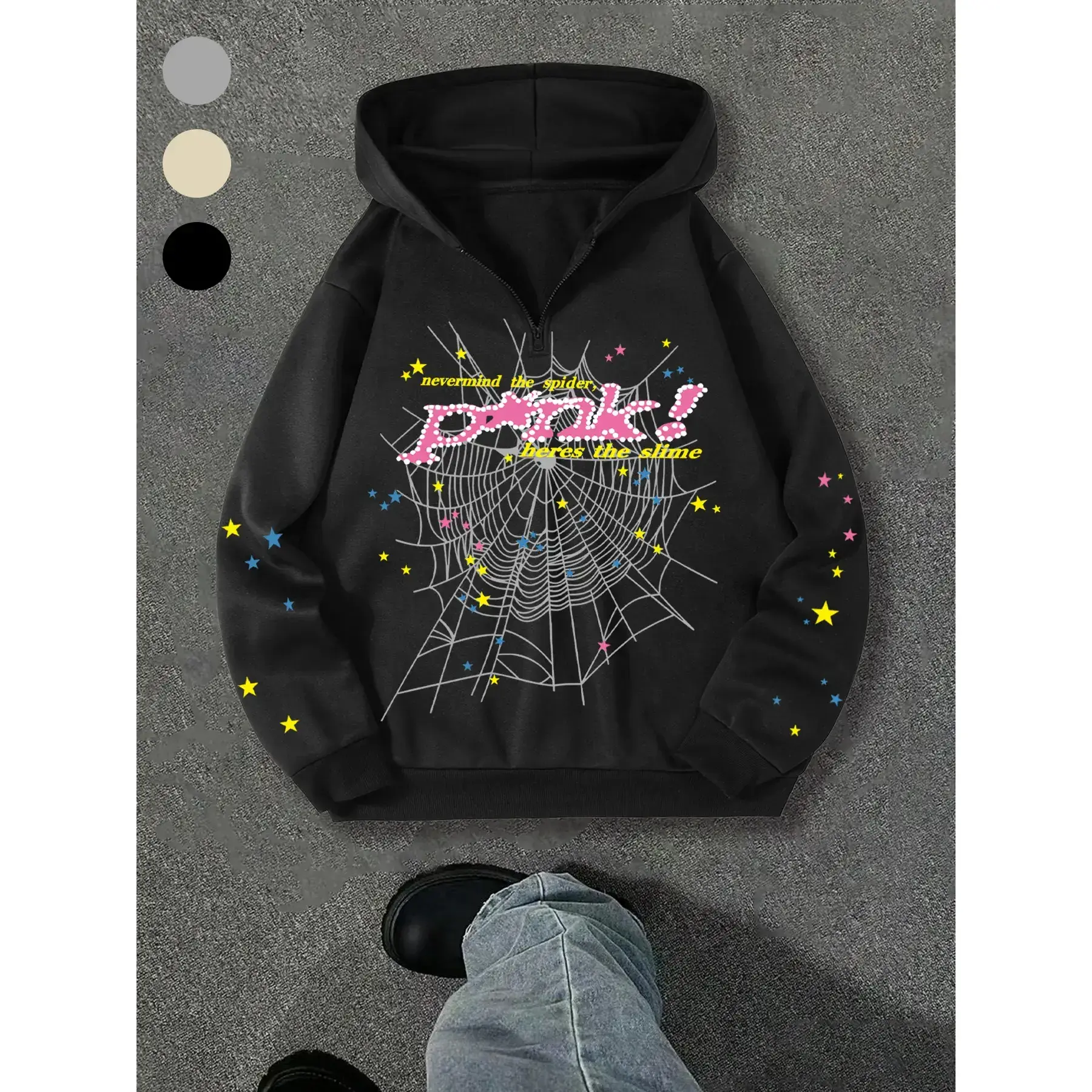 Men's Hip Hop Spider Web Graphic Hoodie, Vintage Harajuku Style Long Sleeve Casual Top, Fall & Winter Fitted Thick Kint Fabric Men's Hip Hop Spider Web Graphic Hoodie, Vintage Harajuku Style Long Sleeve Casual Top, Fall & Winter Fitted Thick Kint Fabric