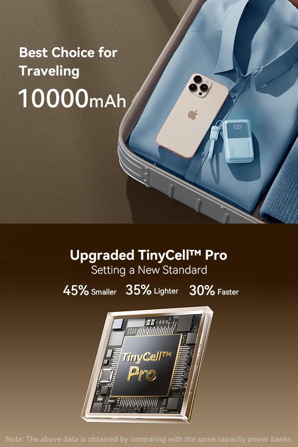 INIU ZapMini 45W PD 10000mAh Power Bank, Ultra Small Pocket Size Powerbank, Carry P50-E1 Travel Essentials Portable Charger, Detachable Lanyard USB C Cable Fast Charge Phone Battery Pack for iPhone 17 16 15 series iPad Airpods Samsung Switch Perfect Gift