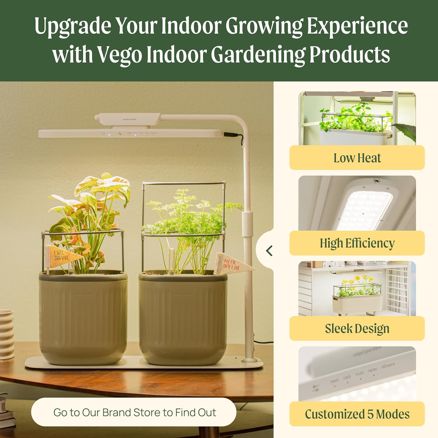 Vego Garden Mini Planter Indoor Pots with Trellis Self-Watering Herb Countertop Planter for Climbing Vegetables Flowers Mint Plants Cage 1.1L Water Storage 15-Day Watering System