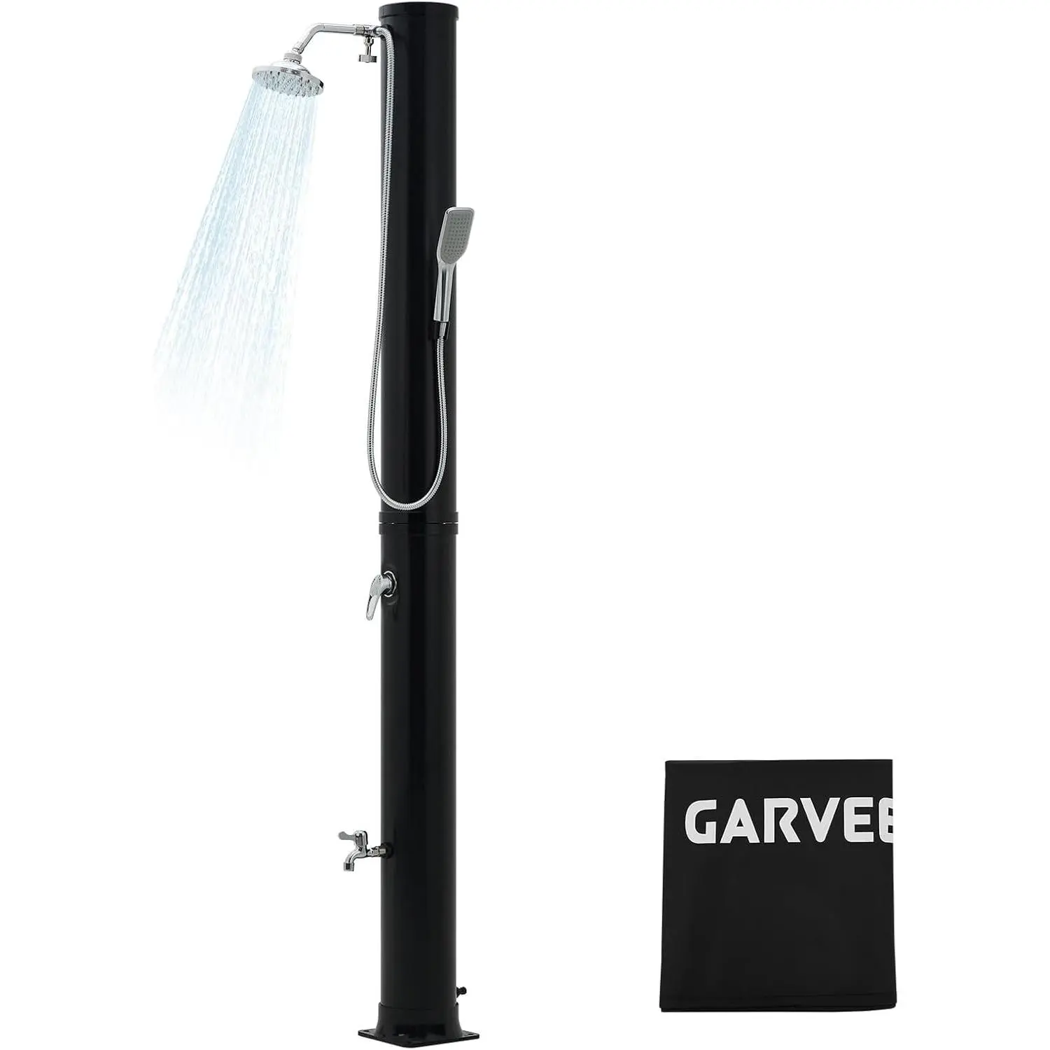Garvee 10/9.3 Gallon Solar Heated Outdoor Shower – Freestanding 2-Section Pool Shower with Shower Head, Foot Tap & Handheld Sprayer | Hot and Cold Water Control | Beach Garden Spa Shower with Protective Cover