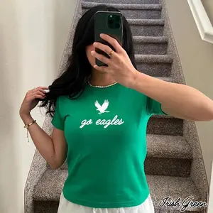 Eagles Baby Tee for Women, Go Eagles T-Shirt, Gift for Fan, Custom Team Gift for Women, Trendy Summer Football Top, Y2K Look, Team Pride Tee