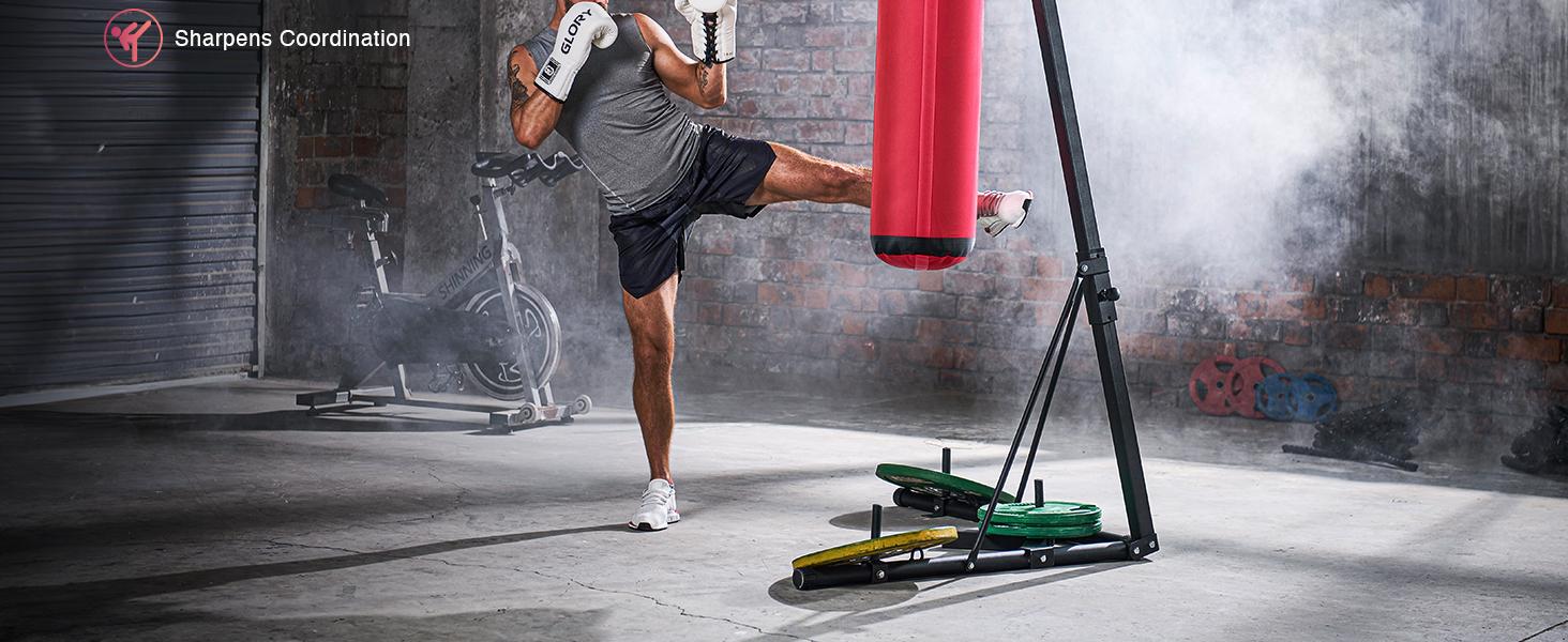 【SpringStatements】ZELUS Heavy Duty Boxing Bag Stand for MMA & HIIT Workouts, Freestanding Steel Punching Bag Rack Supports 132 lbs | Home Gym, Stress Relief, Family Fitness, Exercise Motivation,  Agility Training Iron Frame