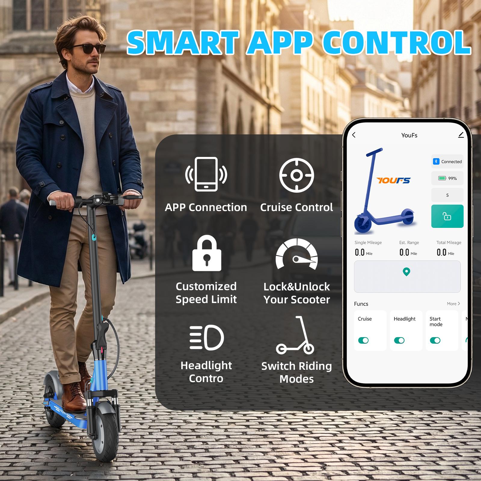 28Mph Electric Scooter for Adults & Teens– 350W Motor Battery,  10inch Solid Tires,36V 10.5Ah ,35/45 Max Range, Charge Time 4/5 h, Foldable E-Scooter with App Control & Disc Braking System for Smart APP Contro High-Performance Commuting