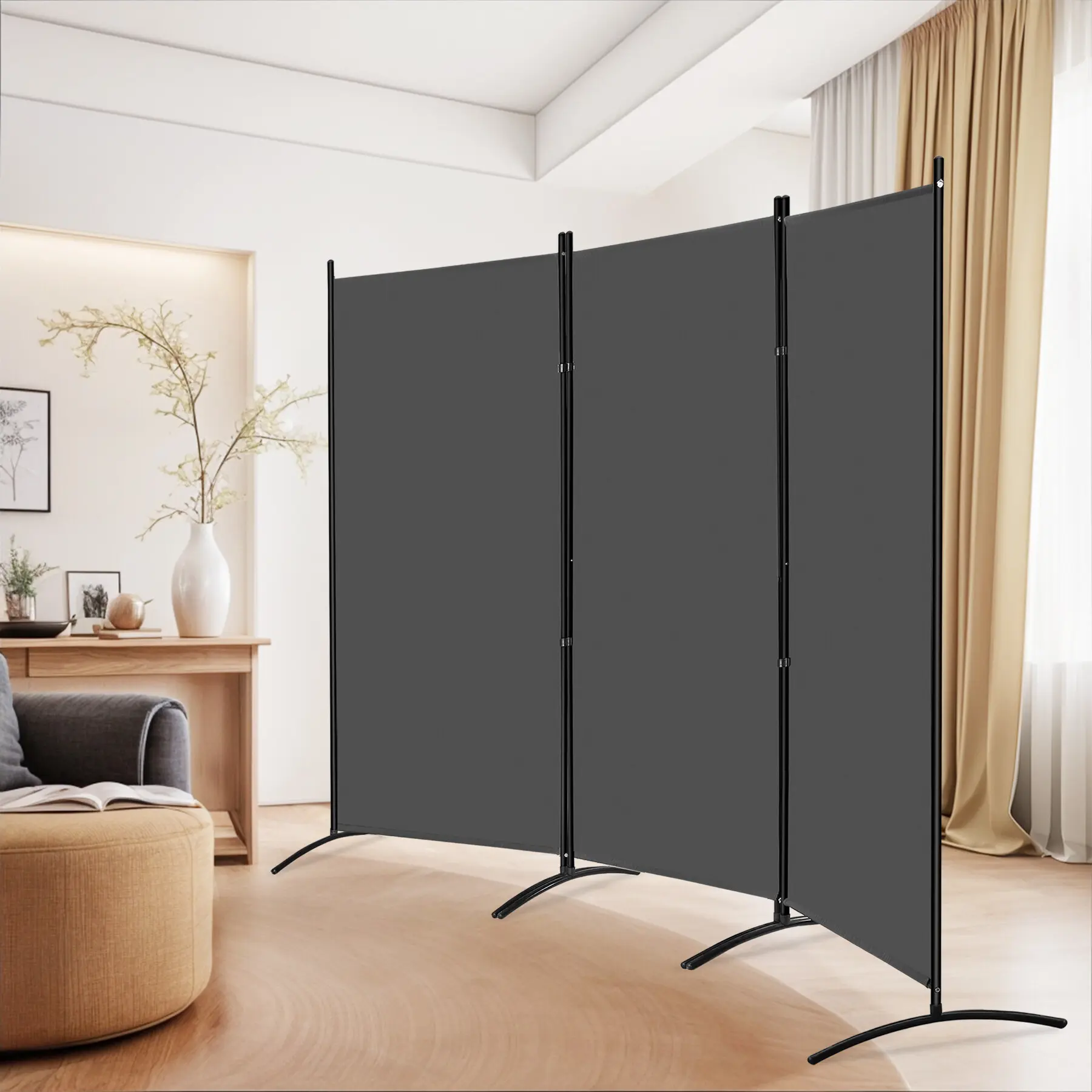 ZENY 6FT 3-Panel Foldable Adjustable Room Divider - Water-Resistant Privacy Screen (101"W x 72"H Gray), Freestanding Partitions, Portable Indoor Wall Furniture for Living Room Decor, Freestanding Room Partitions,dorm essentials,home decor