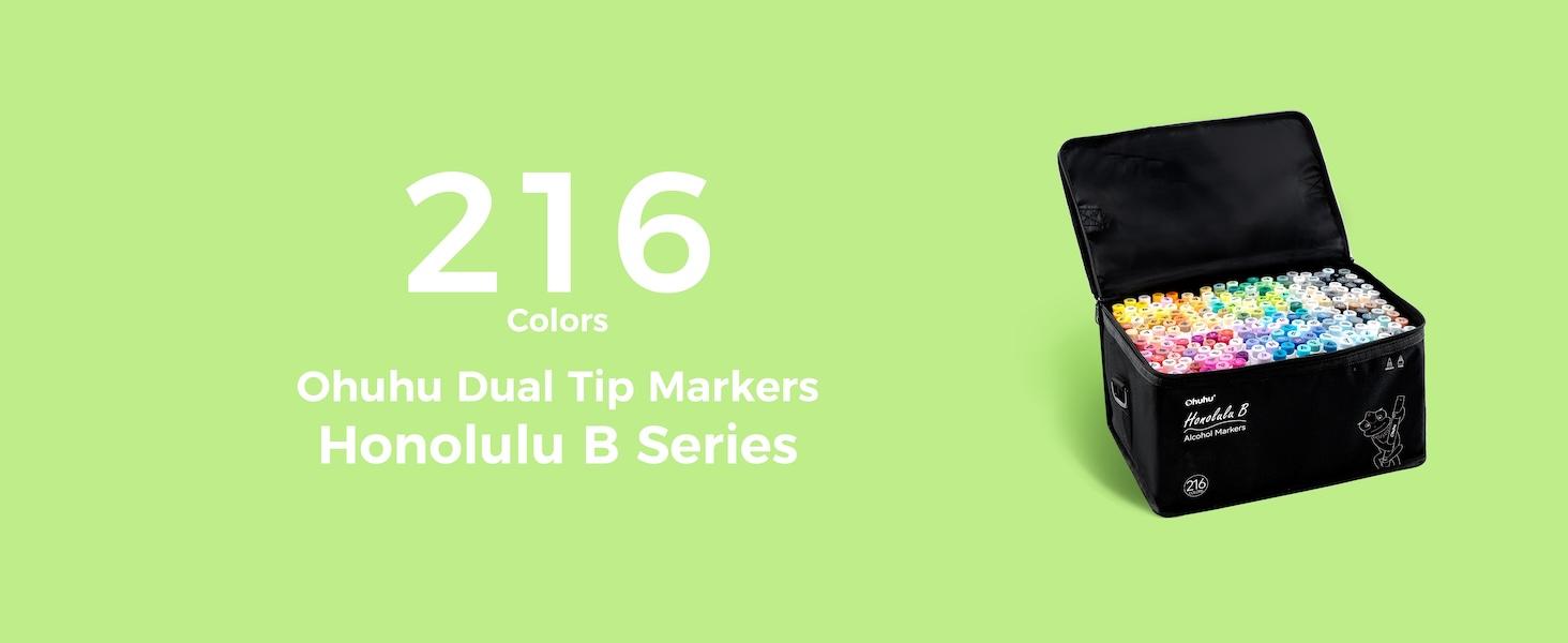 Ohuhu Alcohol Markers: Brush & Chisel / Fine - 216-color - Double Tipped Alcohol-based Art Marker Set for Artist Adults Coloring Illustration - Refillable Ink - Honolulu & B Series of Ohuhu - Women's Day Gift
