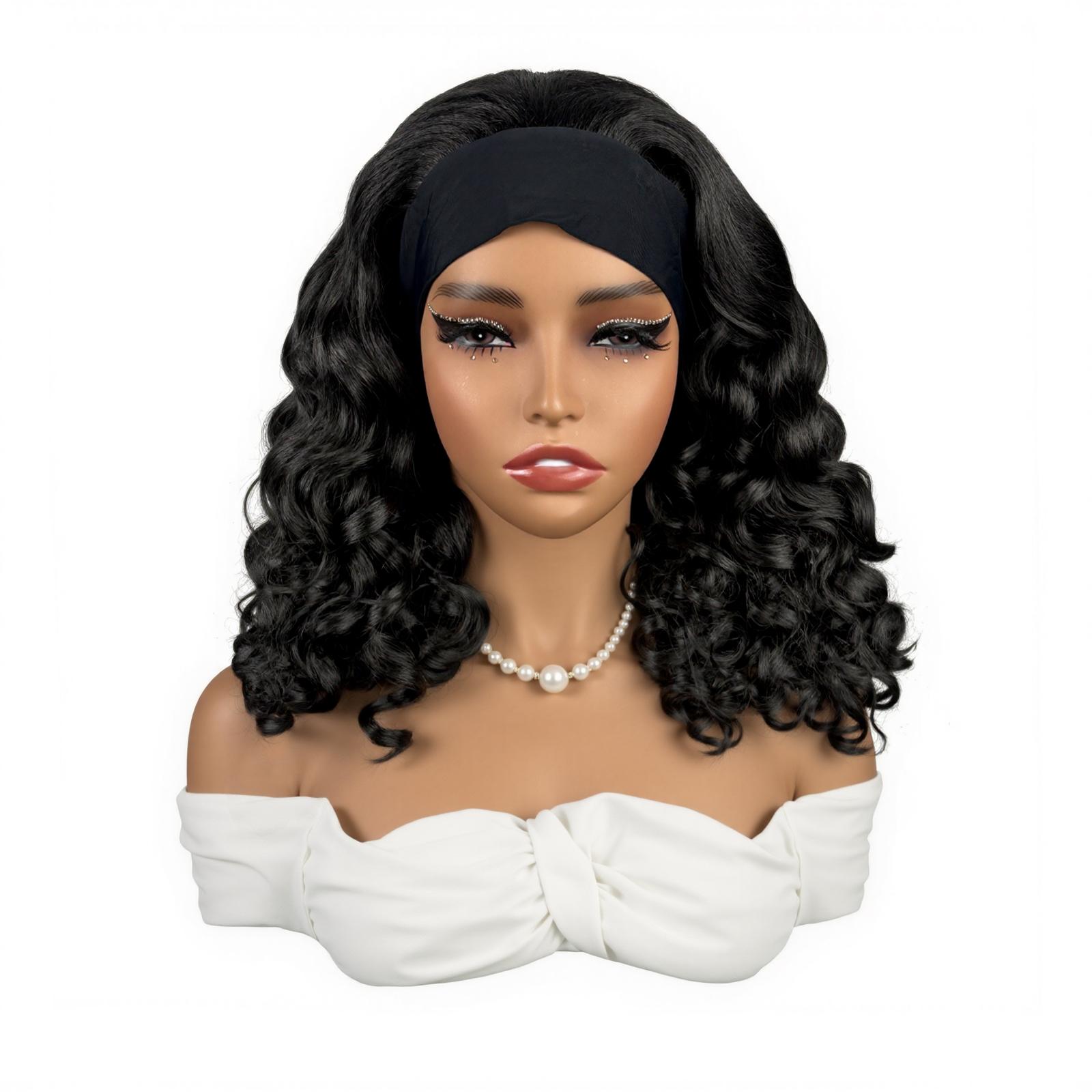 Yaki Curly Headband Wigs for Black Women - Kinky Straight Black Headband Curly Ends Synthetic Wear and Go Glueless Half Wig with Headbands Attached