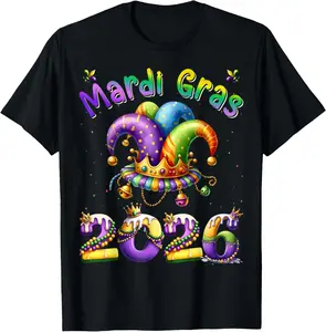 100% Cotton Mardi Gras 2026 Jester Outfit Girls Boys Men Women T-Shirt