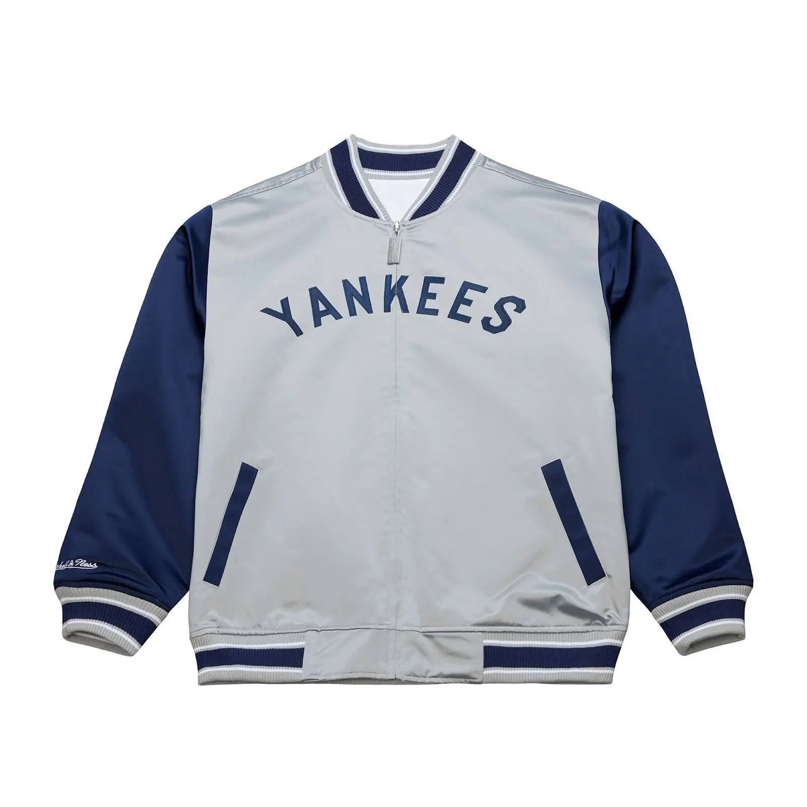 New York Yankees White & Gray Reversible Satin Full-Zip Jacket New York Yankees White & Gray Reversible Satin Full-Zip Jacket
