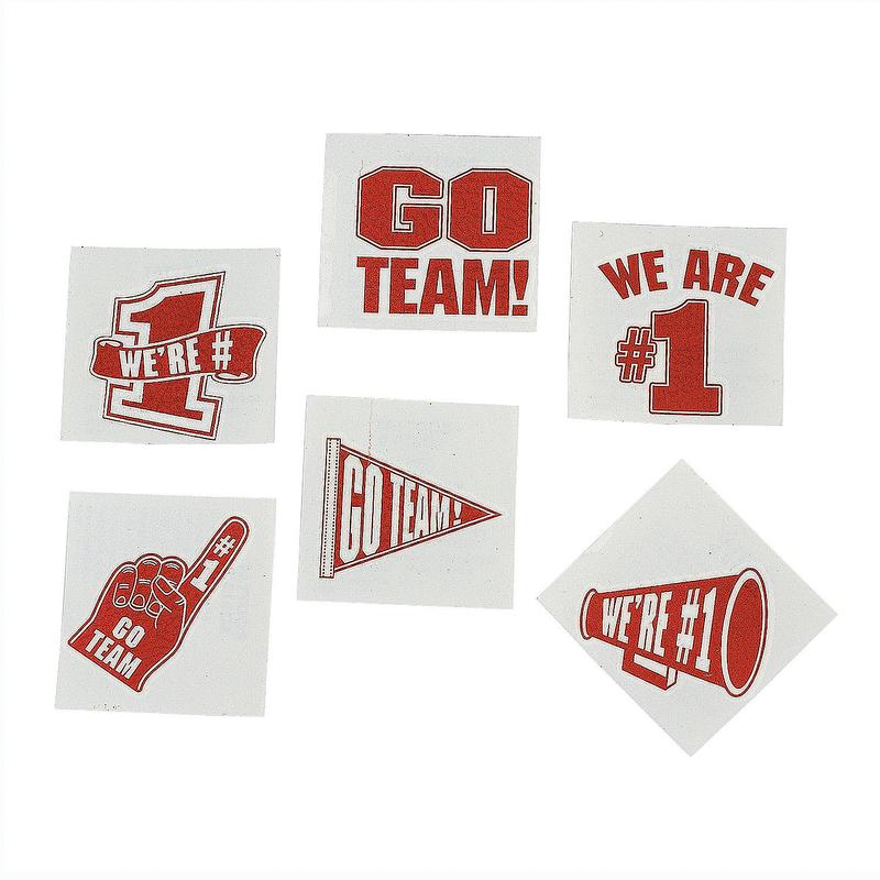 1 1/2" Bulk 72 Pc. Red Go Team Temporary Tattoos Assortment