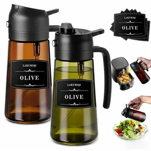 2-in-1 cooking oil sprayer, 16-ounce/470-milliliter kitchen olive oil dispenser bottle, food-grade anti-glare glass spray bottle for salads, spray bottle for grilling, salads, and air fryers