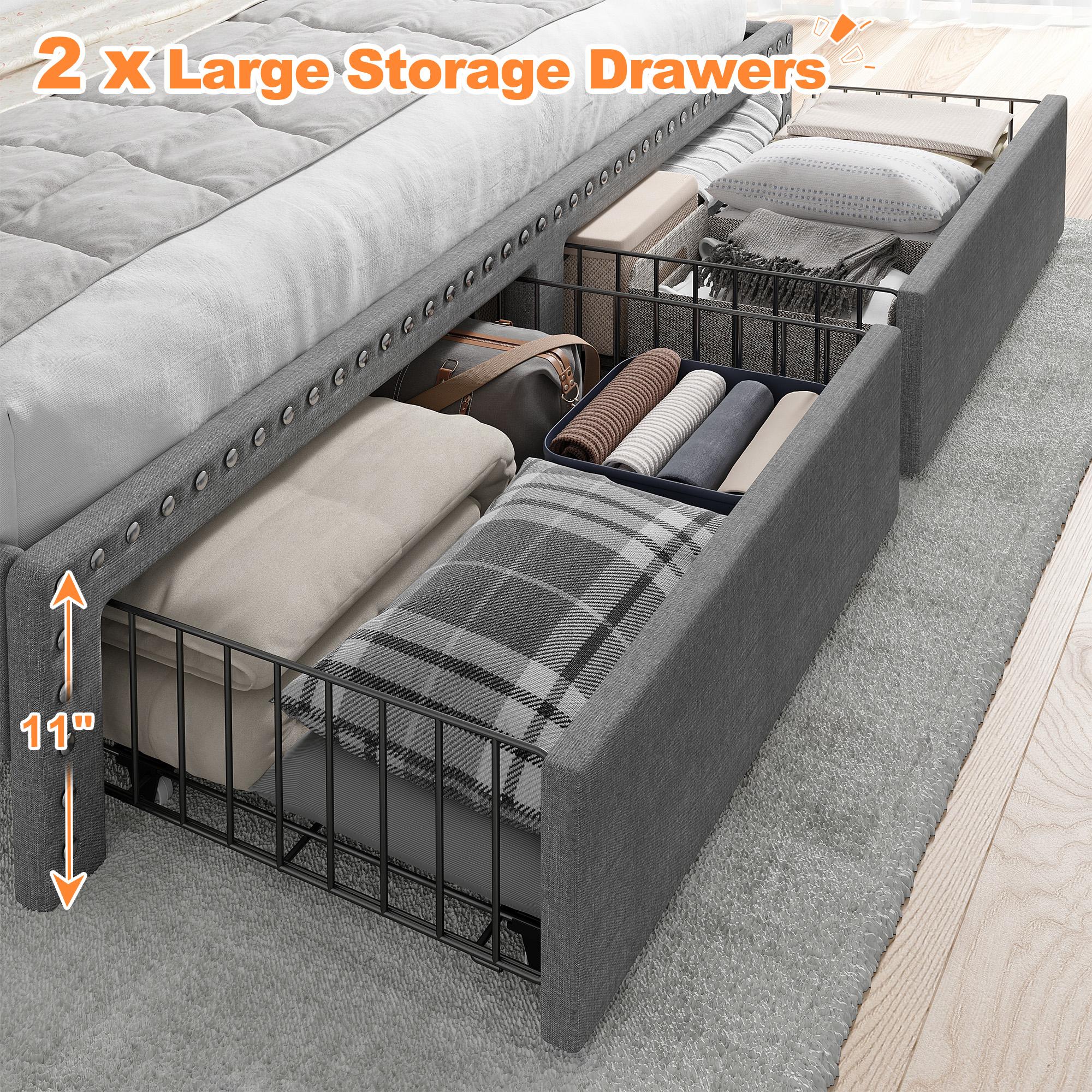 Raybee Luxury Bed Frame with 2 Storage Drawers & 2 Tiers of Shelves, No Mattress, Platform Upholstered Bed Frame for Full, Queen, King with Wood Slats, Holds 900LBS, Noise Free,No Box Spring Needed, Gray, Beige Raybee Luxury Bed Frame with 2 Storage Drawers & 2 Tiers of Shelves, No Mattress, Platform Upholstered Bed Frame for Full, Queen, King with Wood Slats, Holds 900LBS, Noise Free,No Box Spring Needed, Gray, Beige