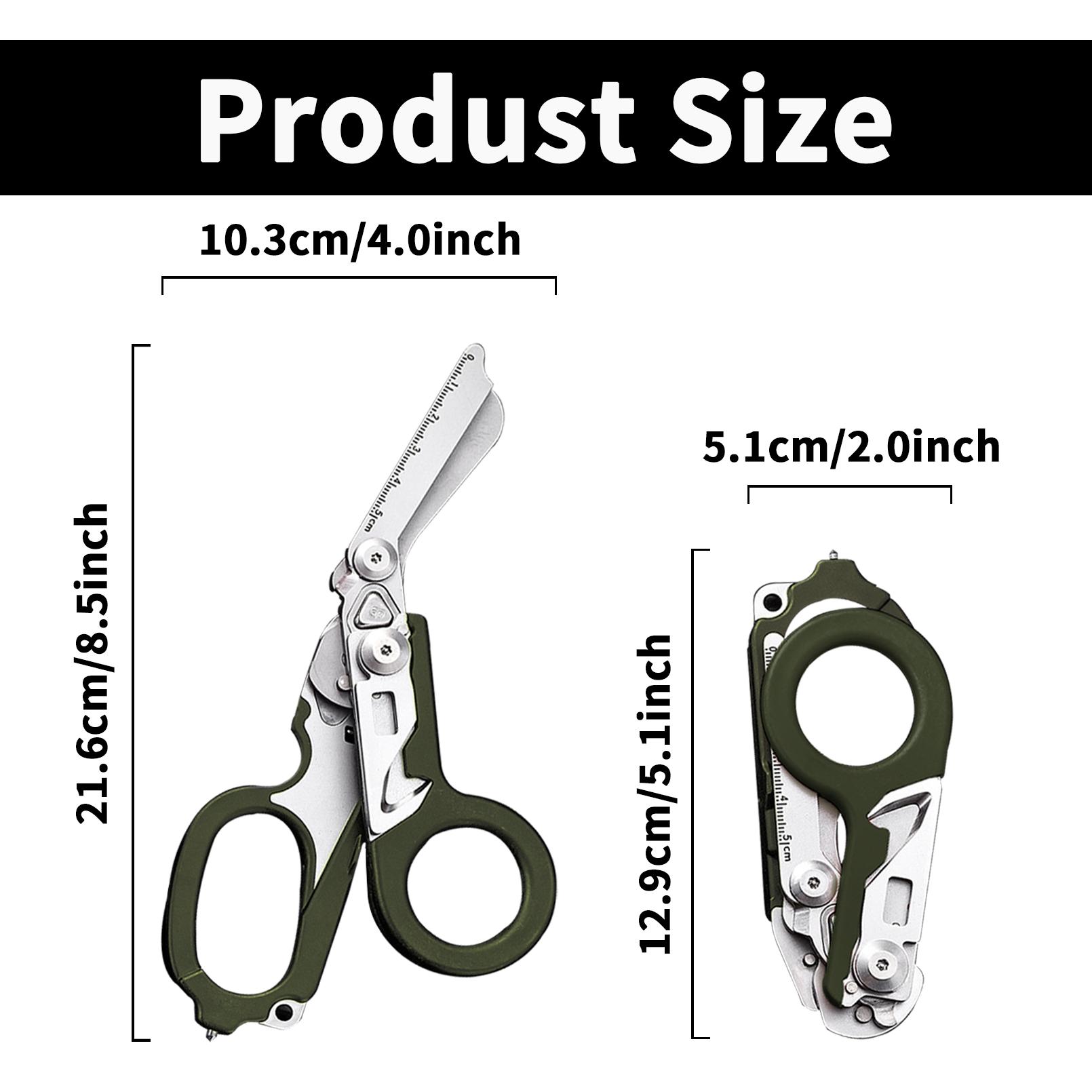8in1 Outdoor Tactical Scissors, 2025 Upgraded EDC Multifunctional Folding Scissors, Medical Emergency Multipurpose Scissors for Outdoor Camping Hiking Home, Hand Tool, Army Green, Christmas Gift
