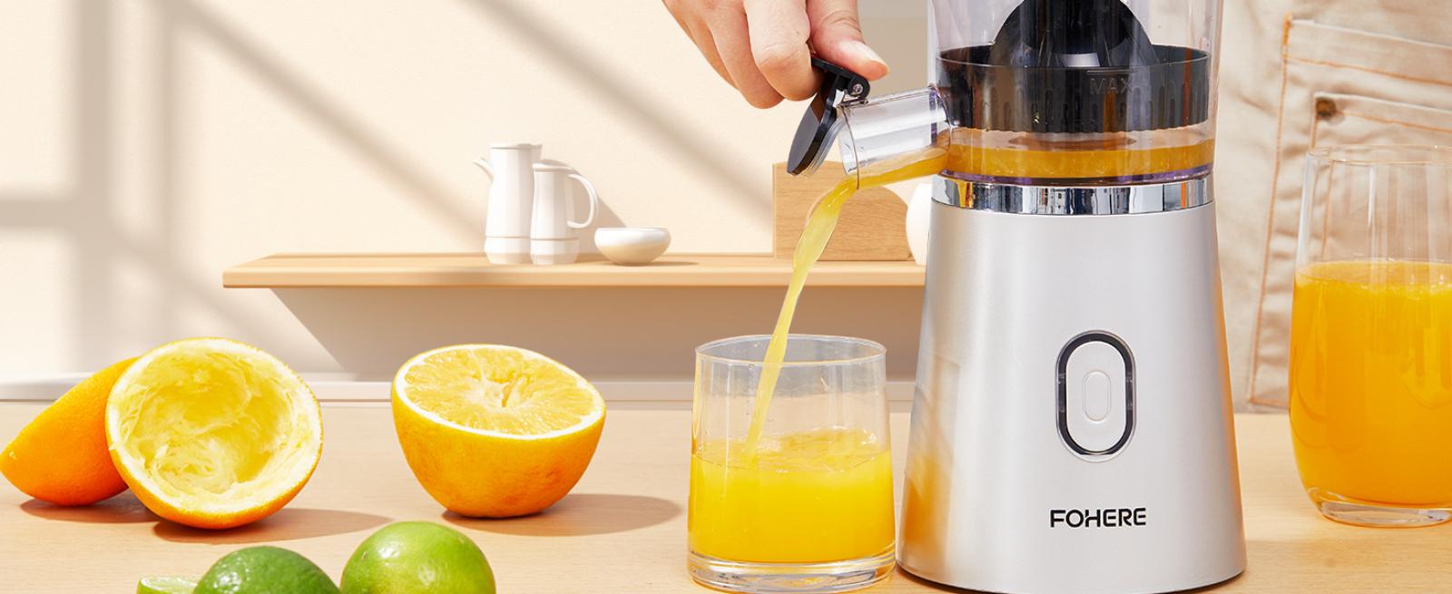 FOHERE Electric Citrus Juicer Hands Free, Orange Lime Grapefruit Juicer Squeezer, One Touch Operation, Easy to Clean Juice Maker