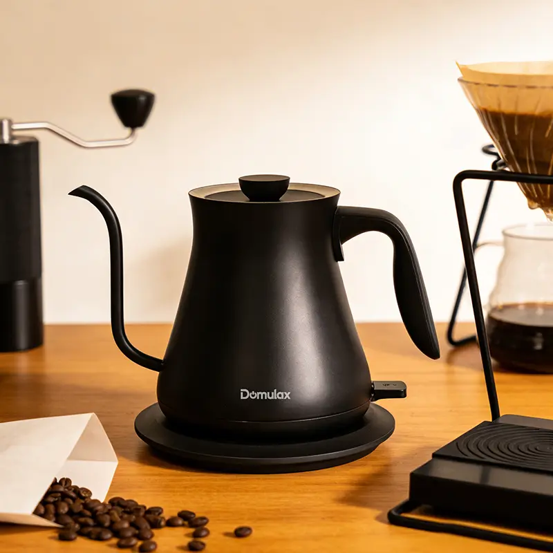 Gooseneck Stainless Steel Electric Kettle (Ebony Black) - 1000W, 0.8L, Temperature Control, Quick Heating, 1-Click Operation, Built-In Brew Timer, Coffee & Tea Maker, Coffee Equipment, Bpa-Free sohochic