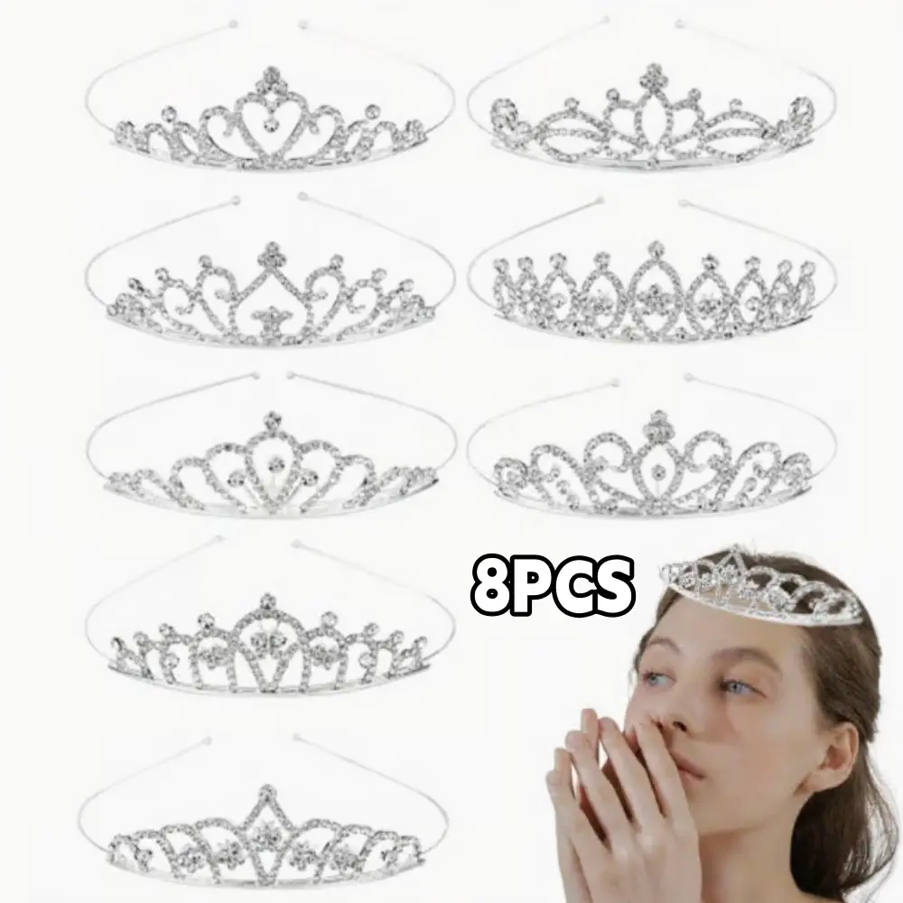 Women's Adjustable Sports Headbands - 8-Piece Shimmering Silvery Glitter Rhinestone Hair Band Set, Headband Accessory for Wedding, Birthday, Prom Events