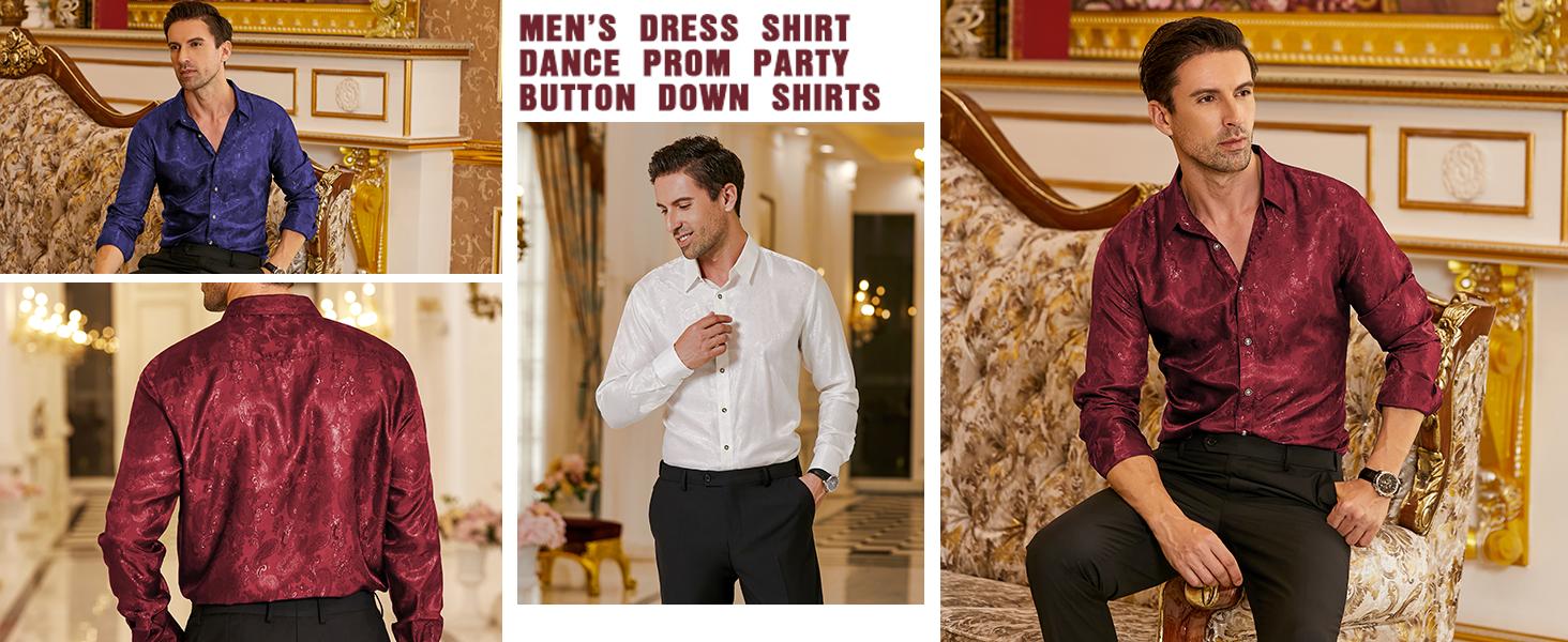 COOFANDY Men's Silk Satin Dress Shirt Long Sleeve Floral Printed Shirt Paisley Button Down Shirts for Wedding Party Prom COOFANDY Men's Silk Satin Dress Shirt Long Sleeve Floral Printed Shirt Paisley Button Down Shirts for Wedding Party Prom