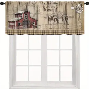 1pc Farmhouse Cow Print Valance Curtain - Blackout Window Valance with Rustic Lodge Western Animals (Cows), Short Valance, Cabin, Barn Door - Machine Washable, Grommet Top, Country Decor for Small Foldable Colorful Room Divider
