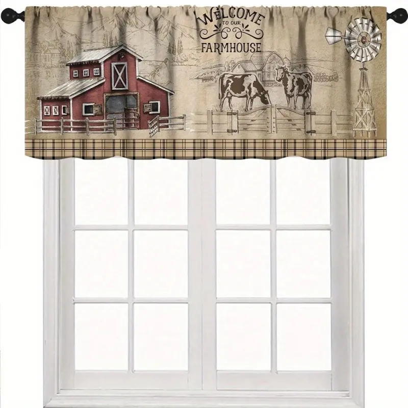 1pc Farmhouse Cow Print Valance Curtain - Blackout Window Valance with Rustic Lodge Western Animals (Cows), Short Valance, Cabin, Barn Door - Machine Washable, Grommet Top, Country Decor for Small Foldable Colorful Room Divider