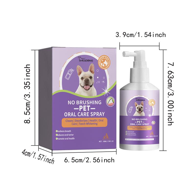 Upgraded PET Dog Dental Care Spray, Vet-Recommended Breath Freshener & Teeth Cleaning Spray, Eliminate Bad Breath, Relieve Gum Redness & Infections, Reduce Plaque & Tartar, No Brushing 50ML