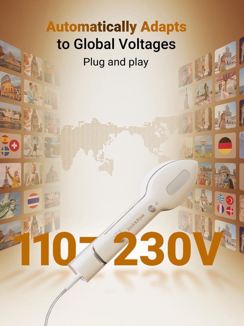 Jack ＆ Rose Travel Steamer Press Iron,110-220v Dual Voltage,6+1 Fabric Settings,No Ironing Board Required, Wrinkle Reduction,Portable Travel Size Steamer,for Global ＆ Europe Traveling