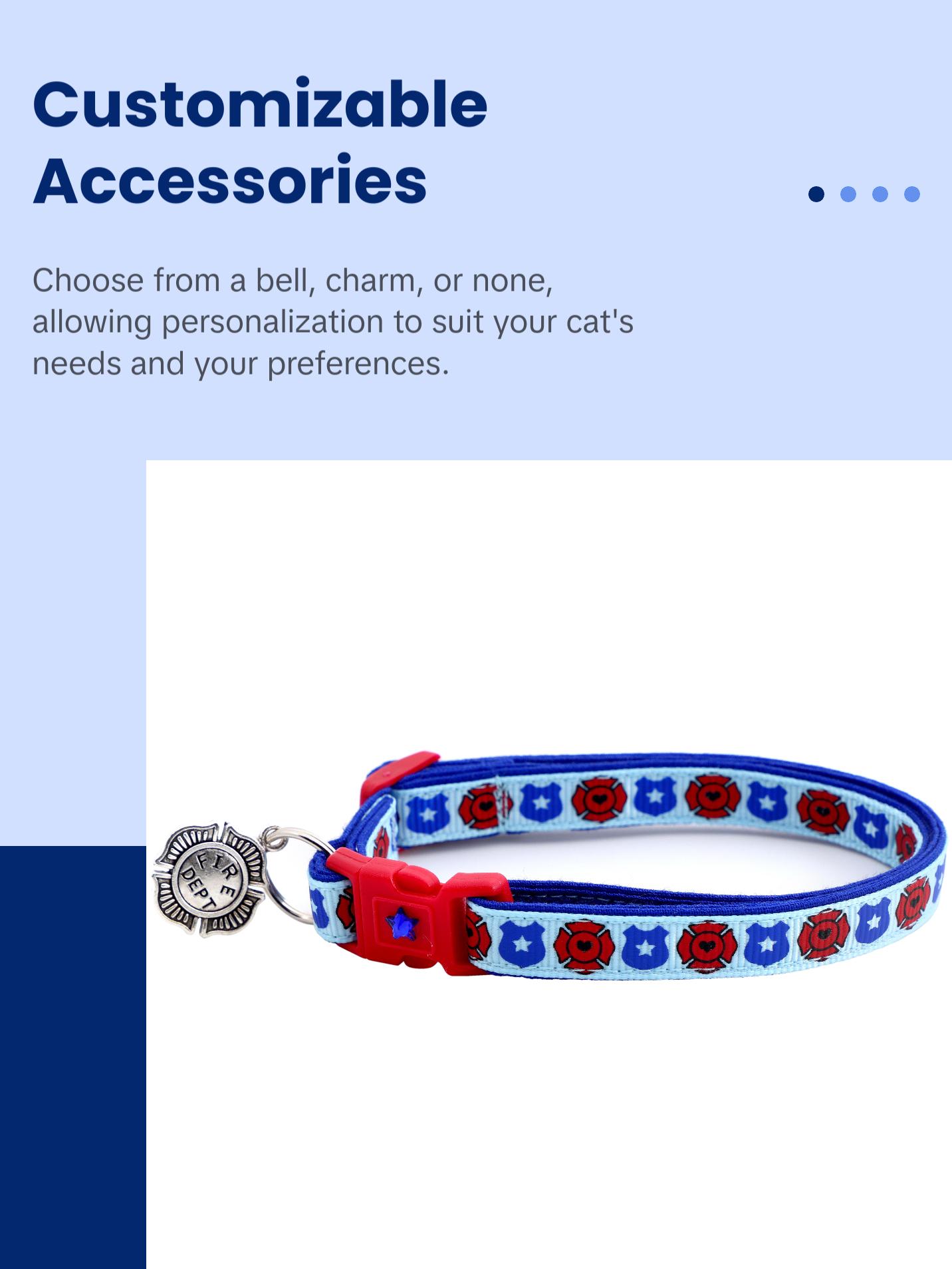 Firefighter and Police Breakaway Safety Cat Collar With Jingle Bell & Charm by Pugs2Persians Police Cop Law Enforcement First Responder Badge Fire Fighter