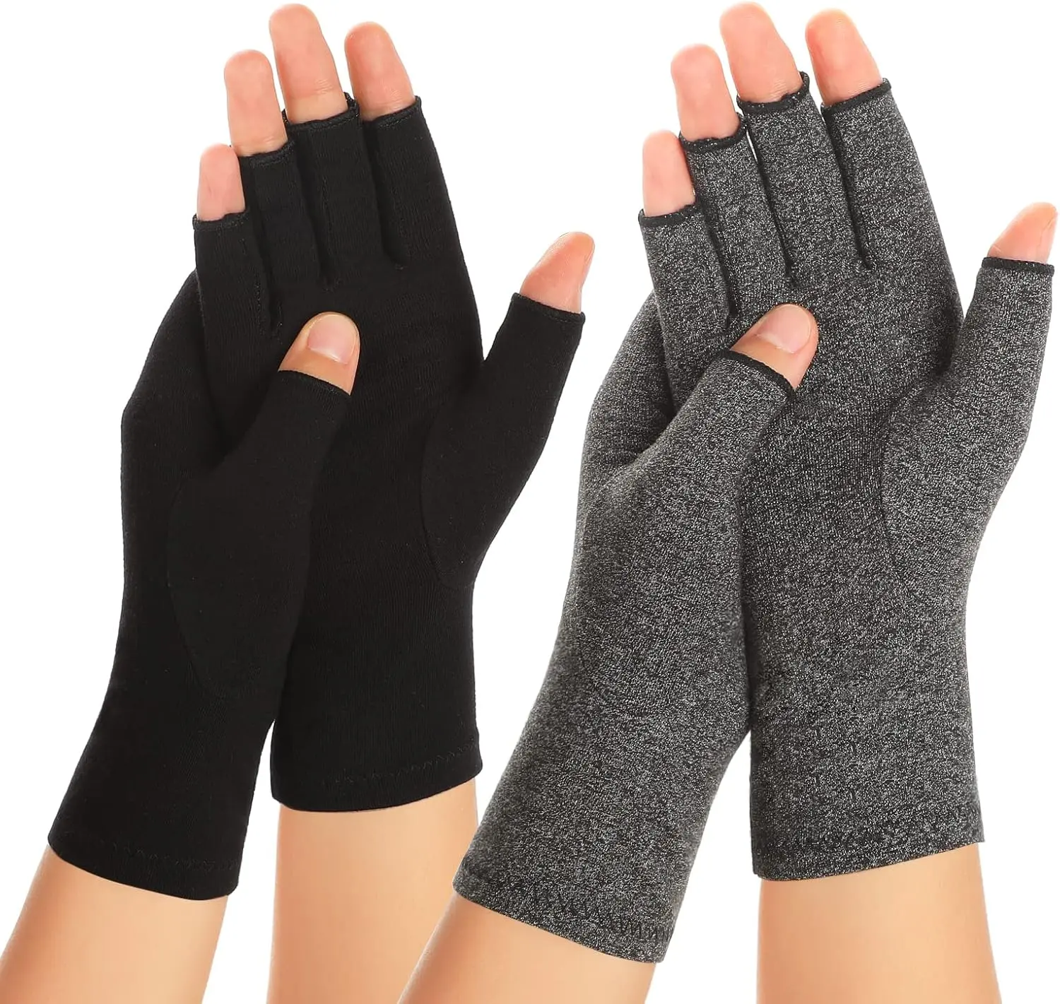 Unisex 2-Pair Ambidextrous Breathable Spandex Fingerless Gloves - Adjustable Fit, All Seasons, Arthritis Compression, Carpal Tunnel Pain Relief, Wrist Support, Ideal for Workout, Daily Wear, Camping Essentials