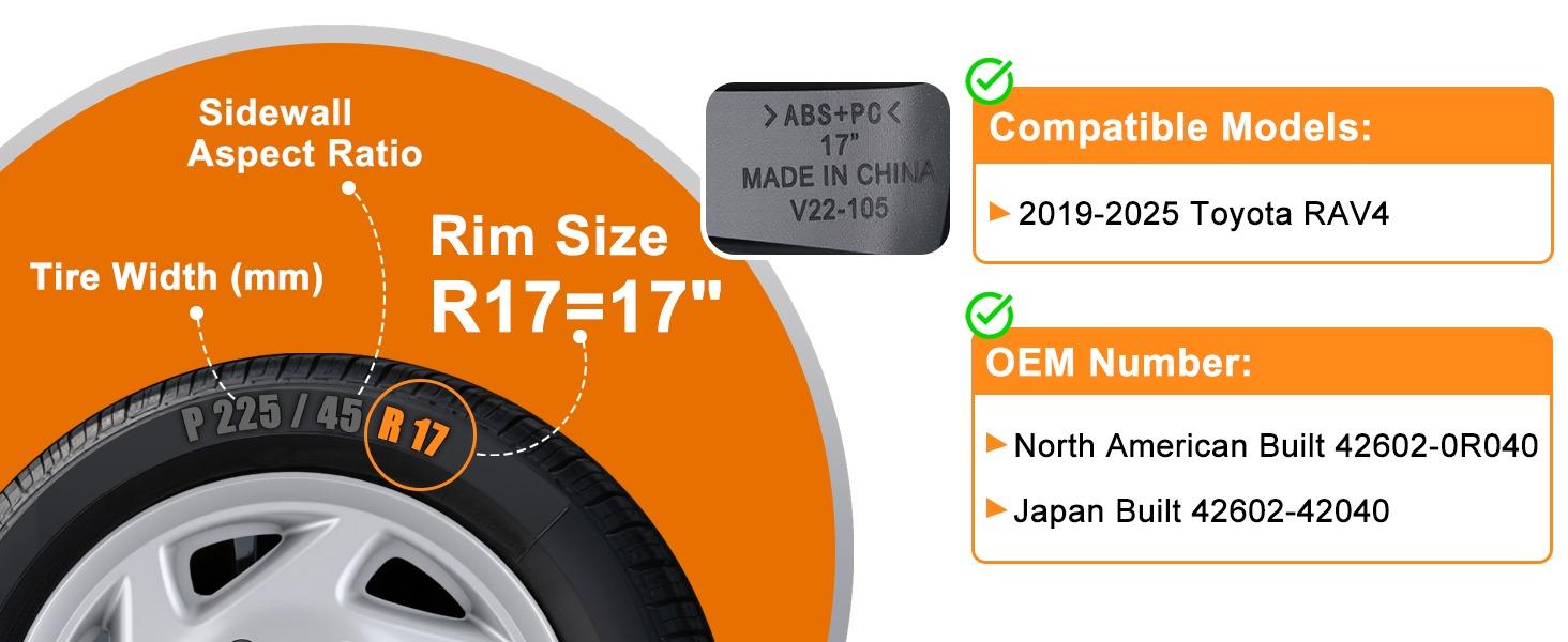 Nilight Wheel Cover Hubcaps 17 Inch Compatible for Toyota RAV4 2019 2020 2021 2022 2023 2024 2025 Hub Caps 17 inch Set of 4 Rim Covers Protector Wheel Replacement 42602-0R040 42602-42040, Silver