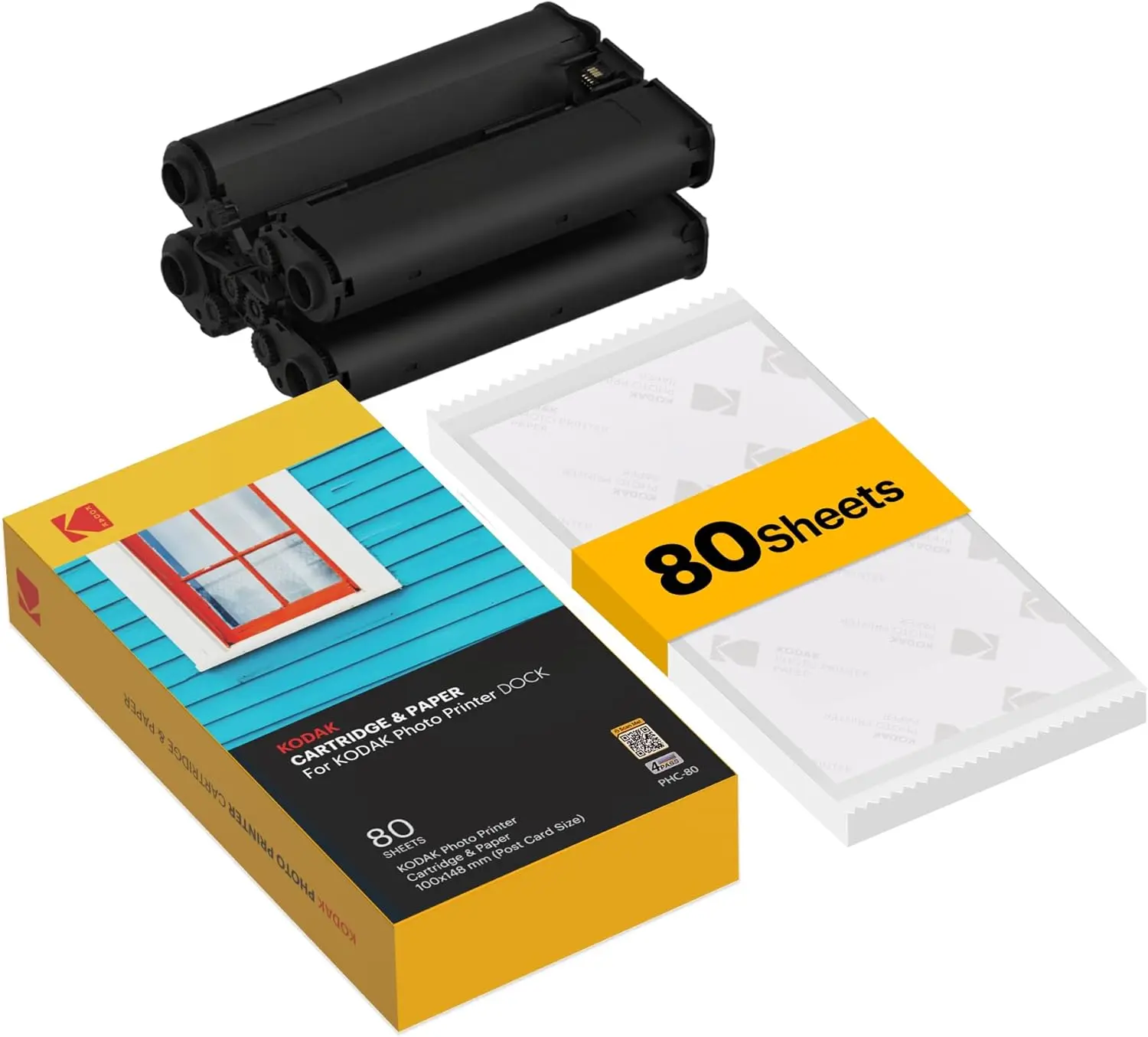 KODAK Dock Plus & Dock Photo Printer Cartridge PHC-80 – Cartridge Refill & Photo Paper- 80 Pack