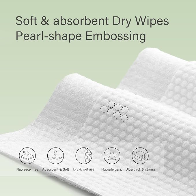 Unifree Face Clean Towels, Dry Facial Towels, Disposable, 100% Plant Fiber & Biodegradable, Ultra Soft & Thick, Large 7.9''x7.9'', Superabsorbent, Washcloth cleaning towel Natural  Sheet Skincare Comfort Bio-Degradable Silky Soft Single Use Tissues
