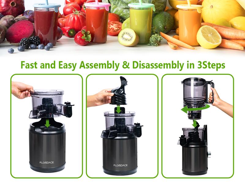 Cold Press Juicer, 6.5" Wide Feed Chute Juice Extractor Machine with Handle, High Juice Yield, 350W Professional Slow Masticating Juicer for Whole Vegetables & Fruits, Easy to Clean for Batch Juicing