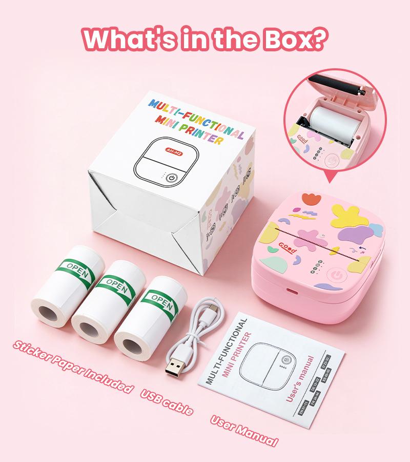 [Valentines'DaySale] XenGro Mini Sticker Bluetooth Printer included 3 Roll label Thermal Pocket Printer,Inkless Portable Printer B&W Printing Only for Study Notes, Photos, Memos, Lists, Journals Printing Machine Sticky Label, Birthday Gifts for Girls Boys