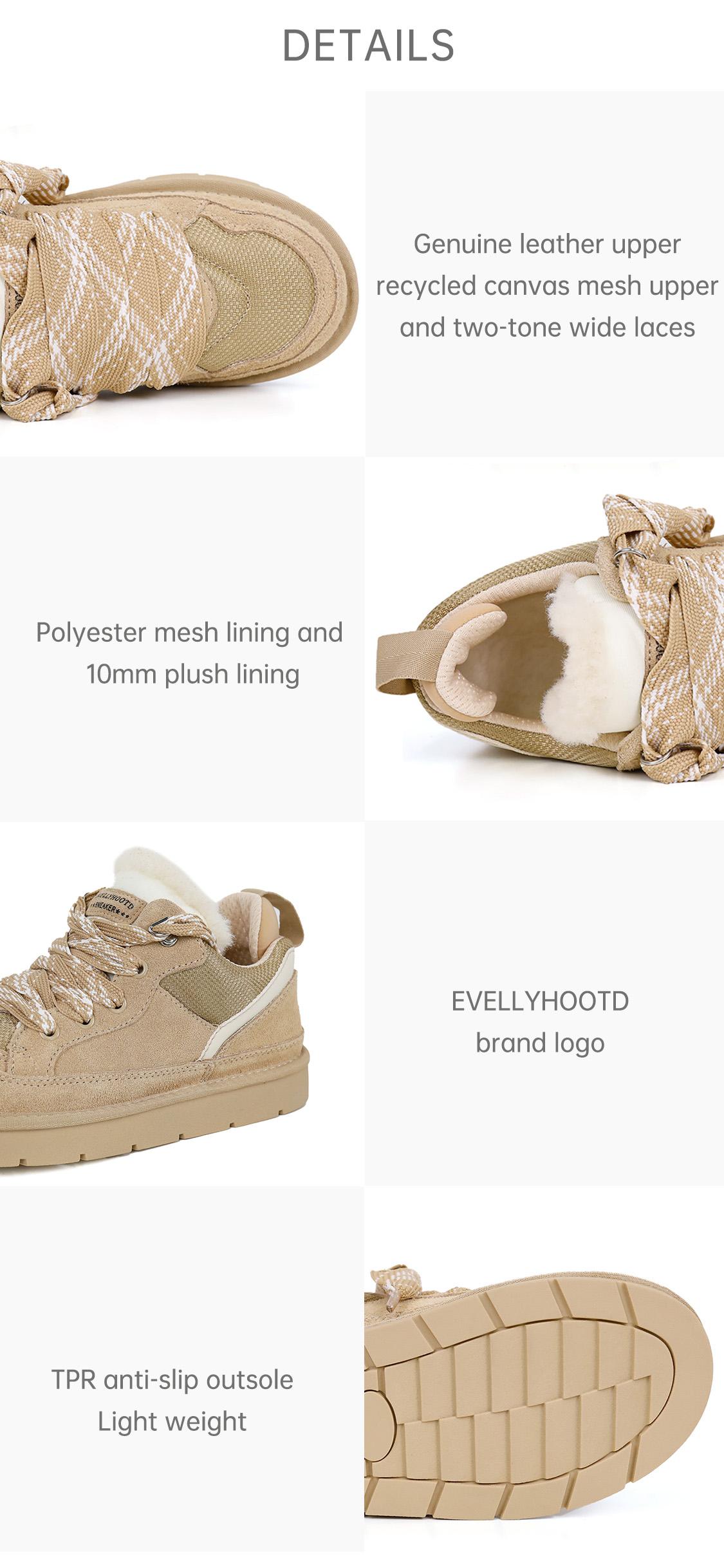 EVELLYHOOTD Women's Autumn Winter Warm Plush Sneakers with Anti-slip TPR Sole Light Weight Flat Trainers for Casual Outings