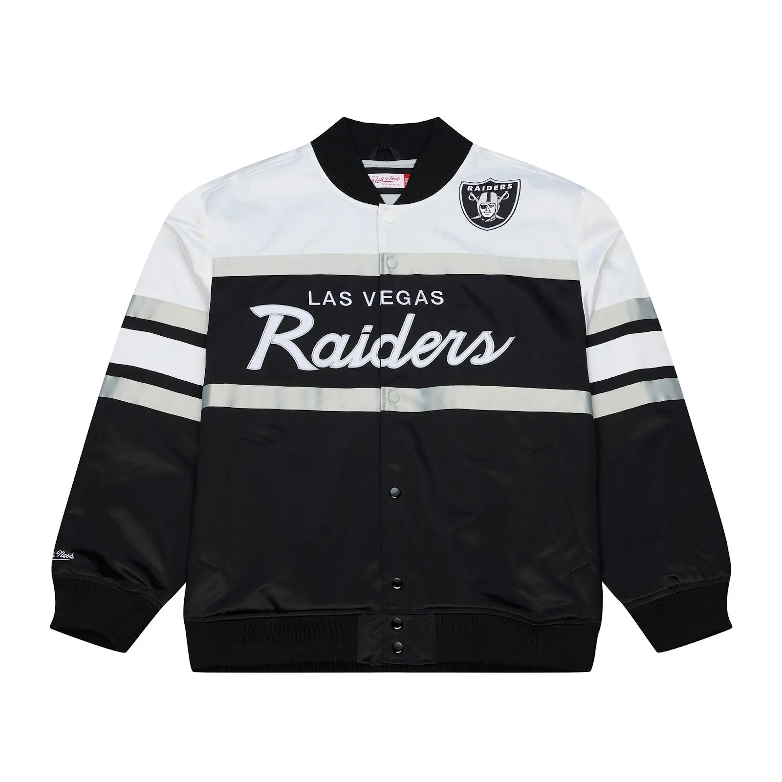 Las Vegas Raiders Black Head Coach Lightweight Satin Full-Snap Jacket NFL Throwback Outerwear Vintage Fan Gear Mitchell & Ness