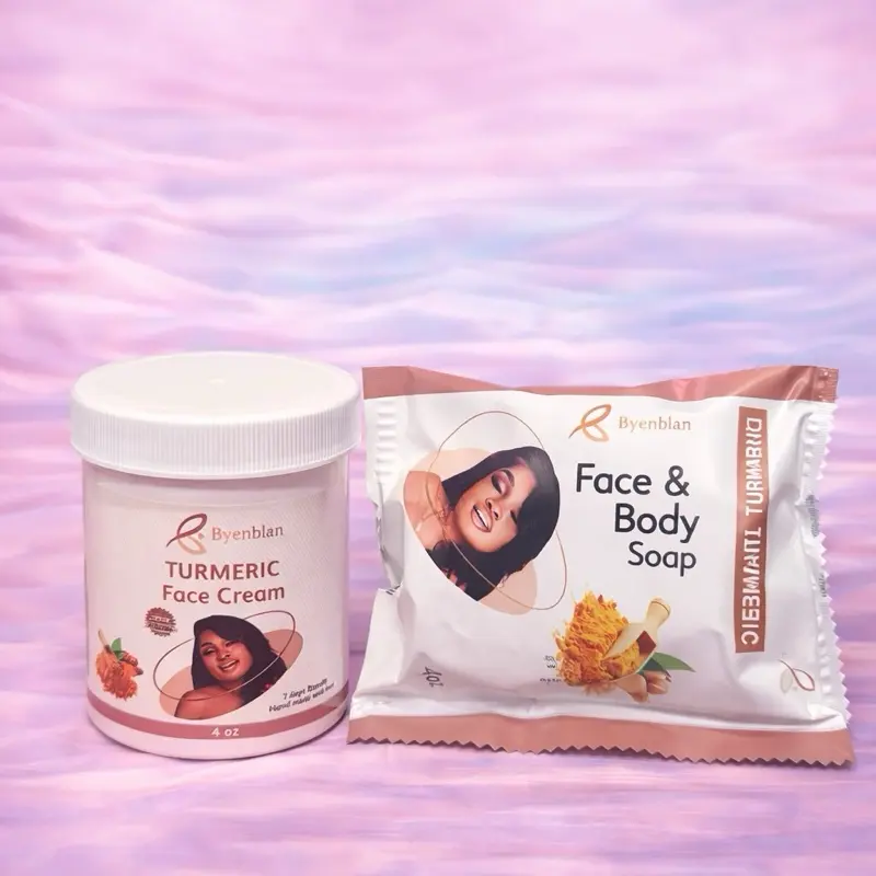 Byenblan Turmeric Face Cream set with soap for Soft Radiant Skin - Turmeric Infused Body Cream for Glowing Look