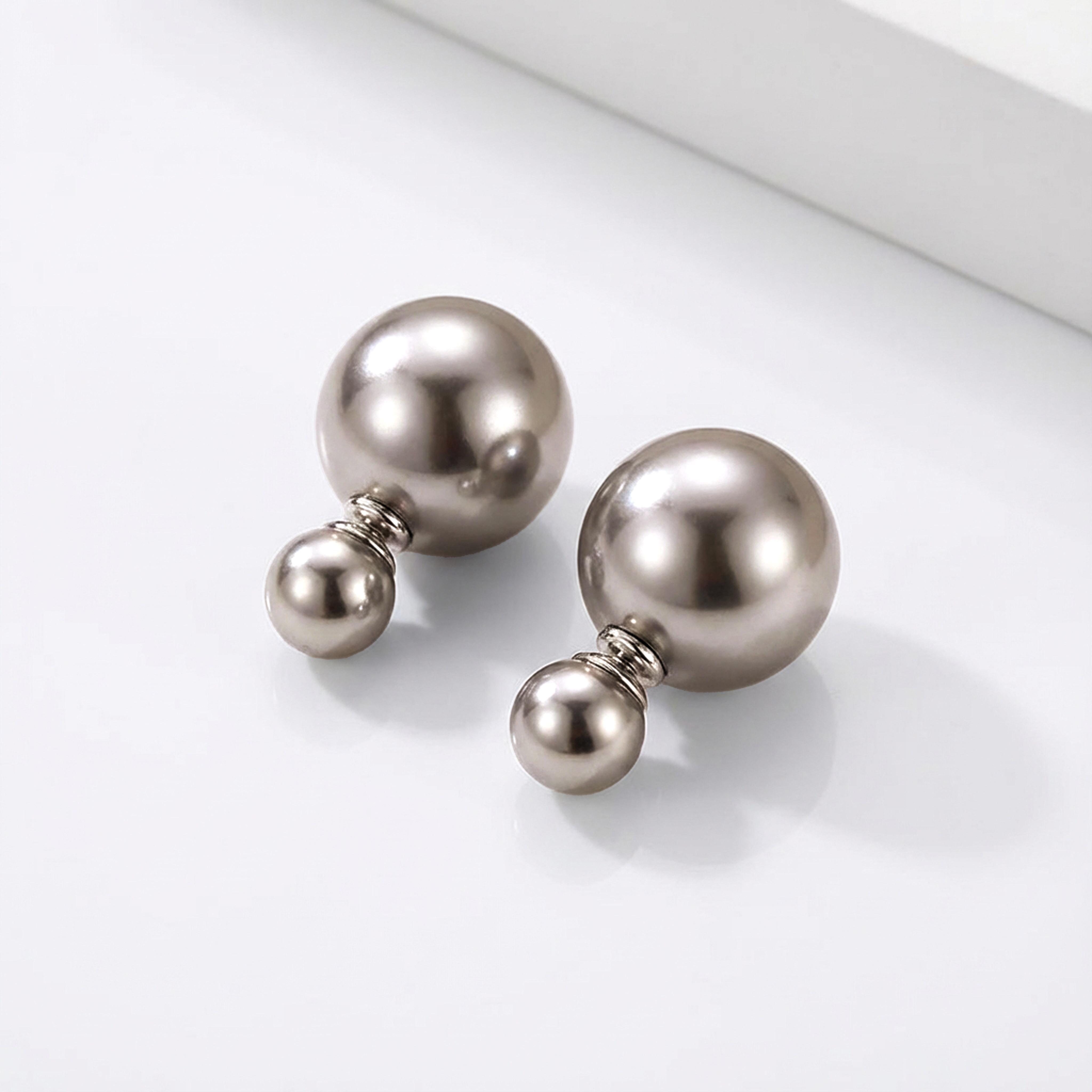 KatchMe Women's Elegant Double-Sided Pearl Earrings, White Vintage Faux Pearl Earrings Set, Fashion Jewelry for Women